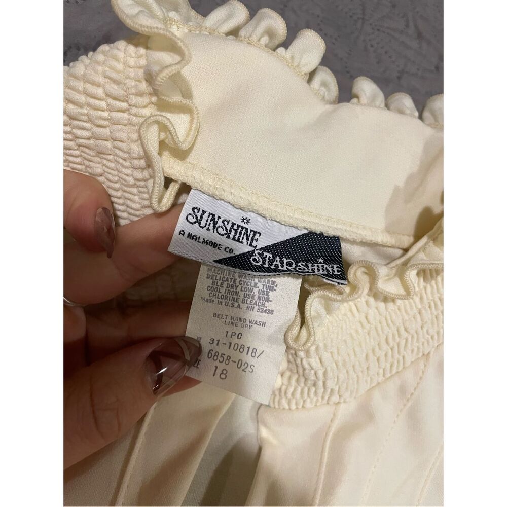 Sunshine Starshine Cream Vintage 1970’s Prairie Cottagecore High Collar Belted W - Picture 7 of 11